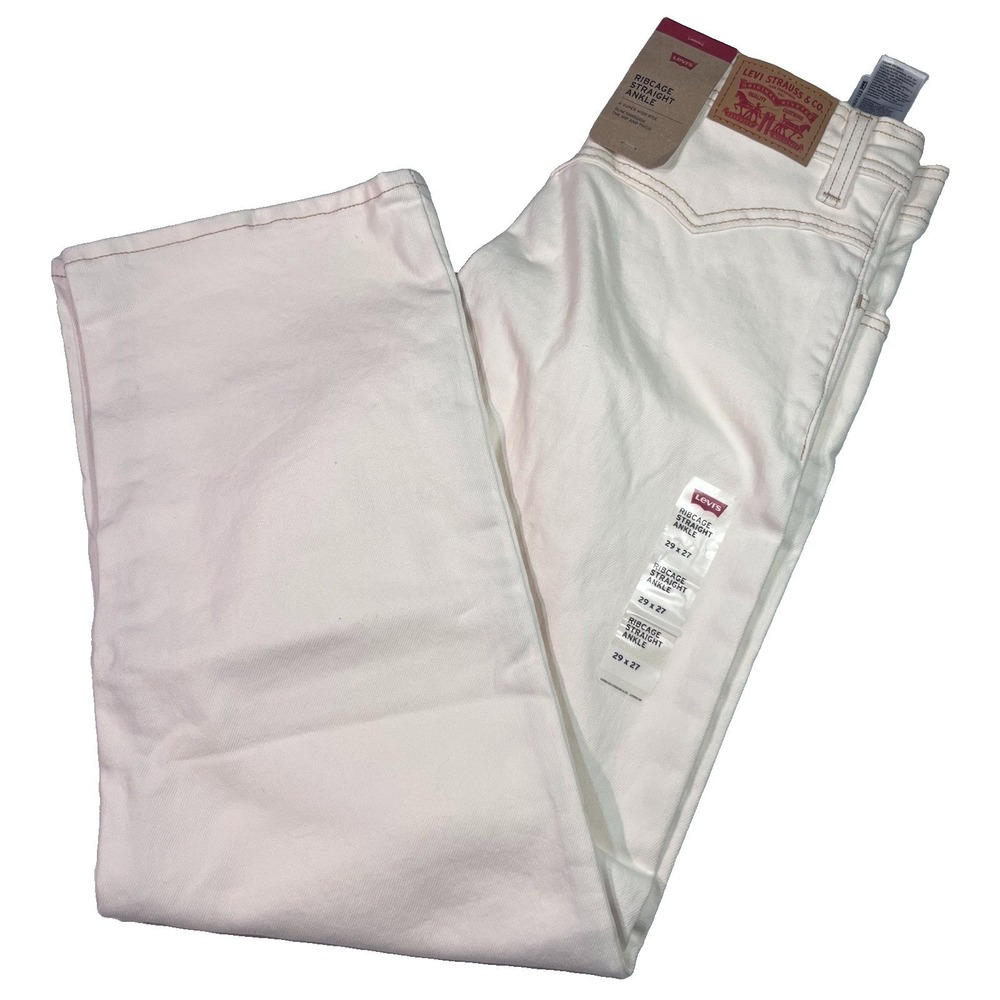 NWT Levi's Ribcage Straight Ankle Ivory White Jeans Women's Size 29X27 Stretch